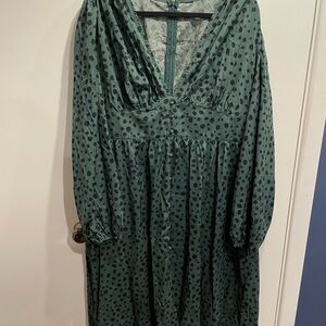 SHEIN Teal Polka Dot Long Sleeve Dress